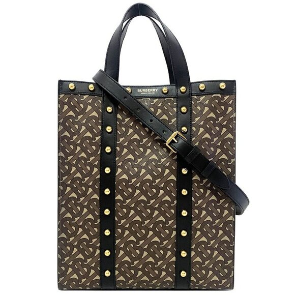 BURBERRY Black Monogram Leather Shoulder Bag - Picture 1 of 10
